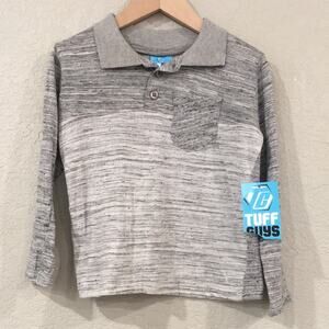 NEW Tuff Guys Boys‎ Sz 4 Polo Shirt Gray Long Sleeve Speckled 100% Cotton Preppy